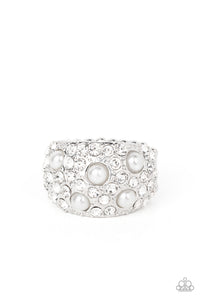 Gatsbys Girl- White and Silver Ring- Paparazzi Accessories