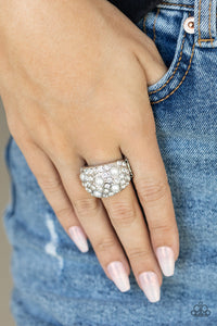 Gatsbys Girl- White and Silver Ring- Paparazzi Accessories