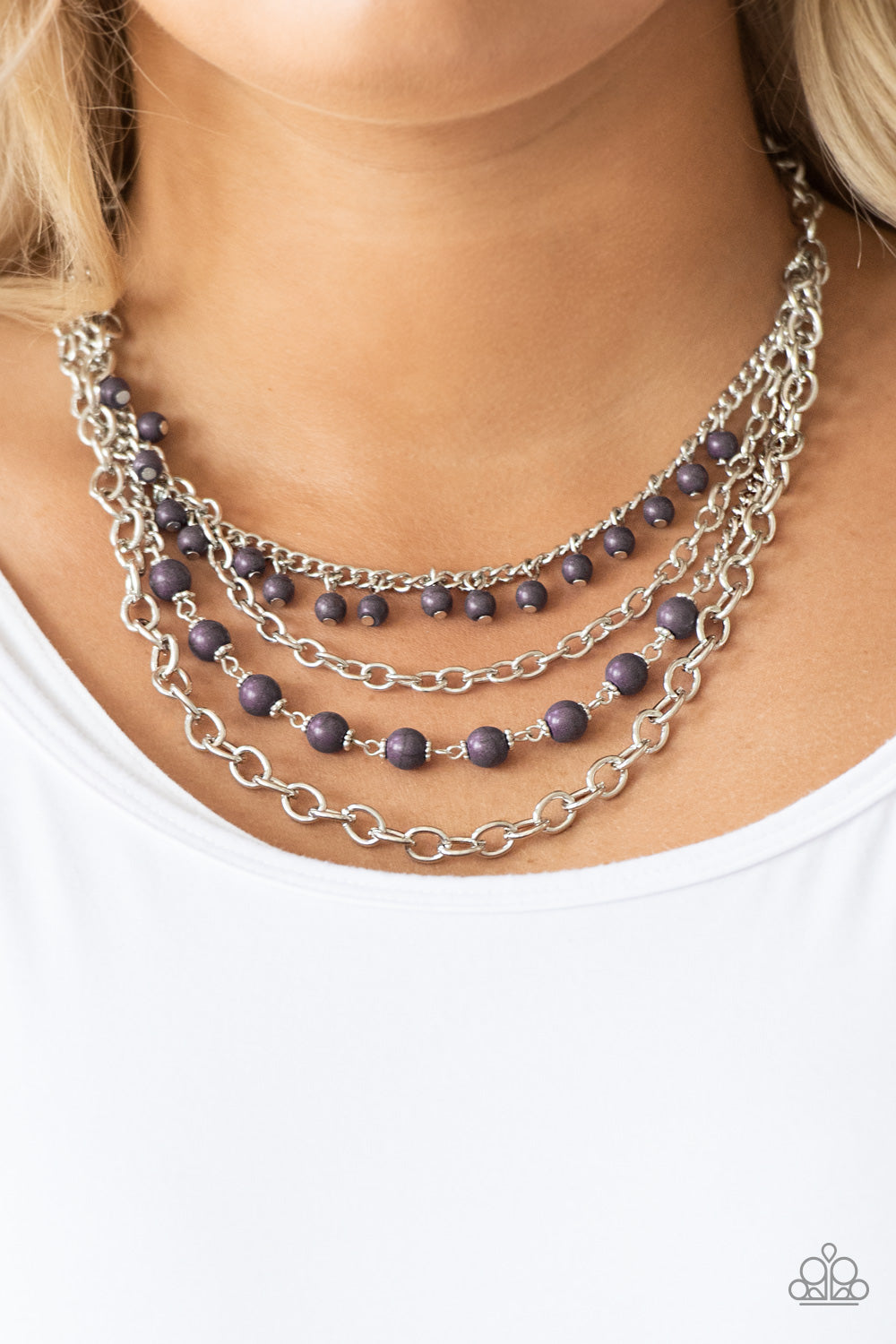 Ground Forces- Purple and Silver Necklace- Paparazzi Accessories