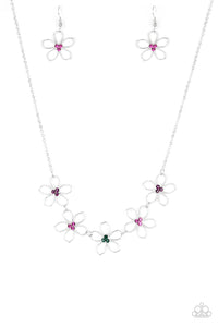 Hoppin Hibiscus- Multicolored Silver Necklace- Paparazzi Accessories