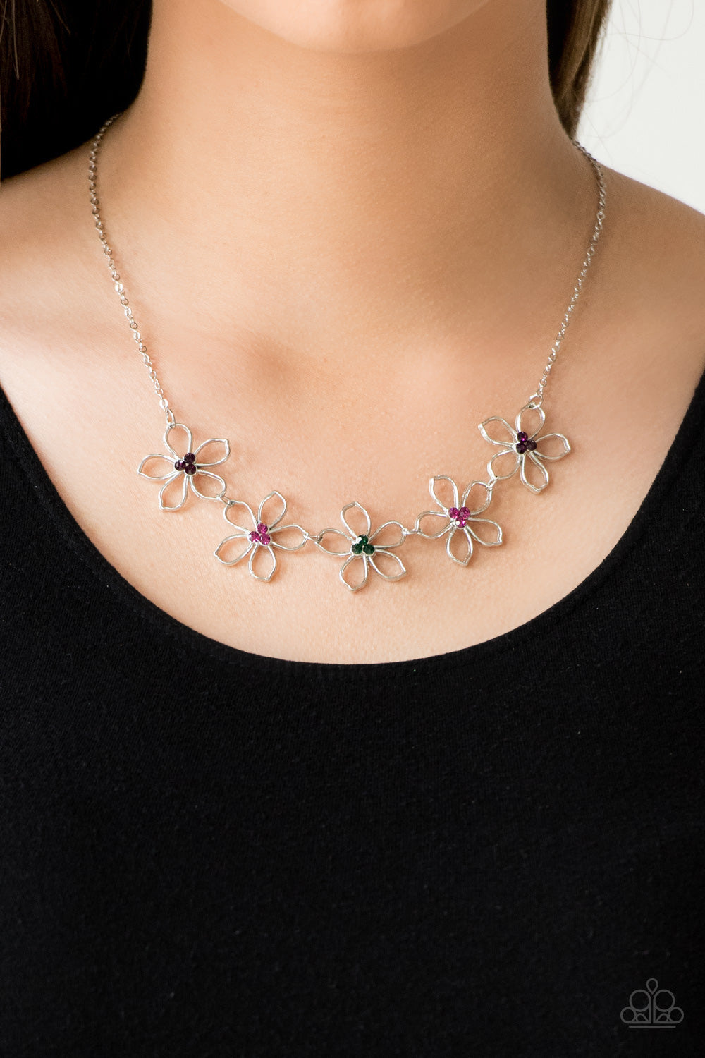 Hoppin Hibiscus- Multicolored Silver Necklace- Paparazzi Accessories