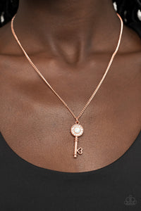 Prized Key Player- White and Copper Necklace- Paparazzi Accessories