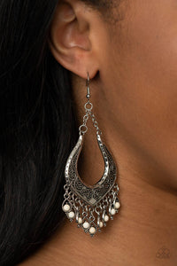 Sahara Fiesta- White and Silver Earrings- Paparazzi Accessories