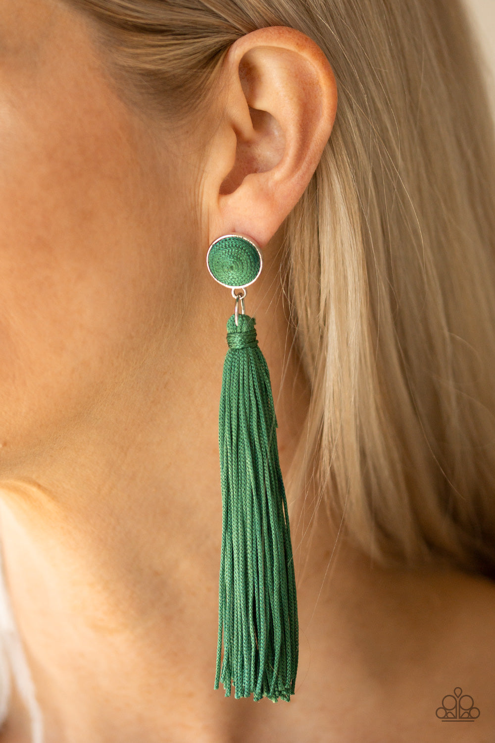 Tightrope Tassel- Green and Silver Earrings- Paparazzi Accessories