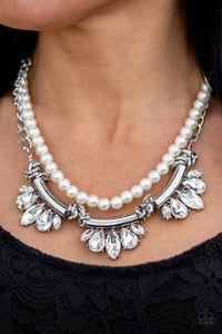 Bow Before The Queen- White and Silver Necklace- Paparazzi Accessories