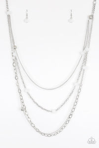 Glamour Grotto- Silver and White Necklace- Paparazzi Accessories