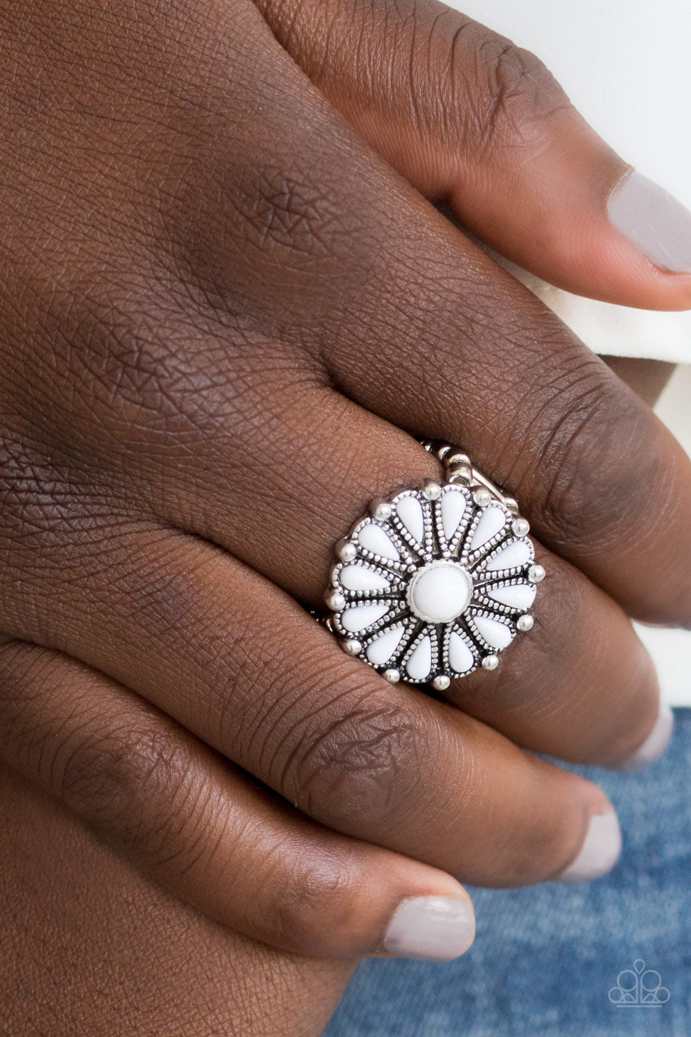 Poppy Pop-tastic- White and Silver Ring- Paparazzi Accessories
