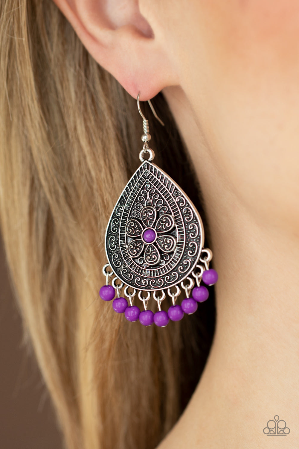 Blossoming Teardrops- Purple and Silver Earrings- Paparazzi Accessories