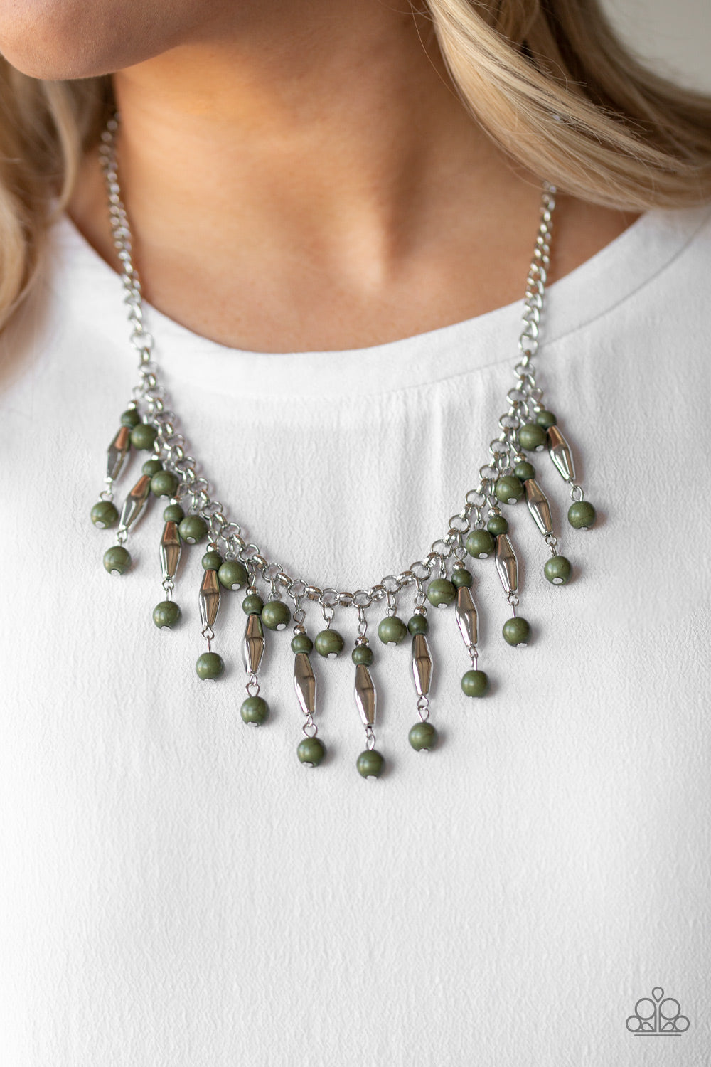 Earth Conscious- Green and Silver Necklace- Paparazzi Accessories