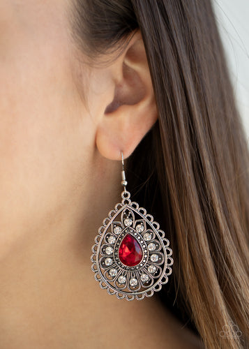 Eat, Drink, and BEAM Merry- Red and Silver Earrings- Paparazzi Accessories
