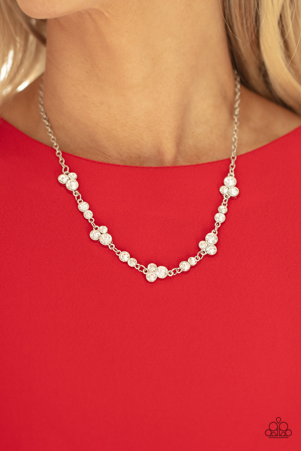 Gorgeously Glistening- White and Silver Necklace- Paparazzi Accessories