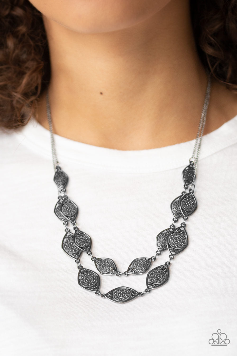 Sparkly Ever After- White and Gunmetal Necklace- Paparazzi Accessories –  Chic Shimmer