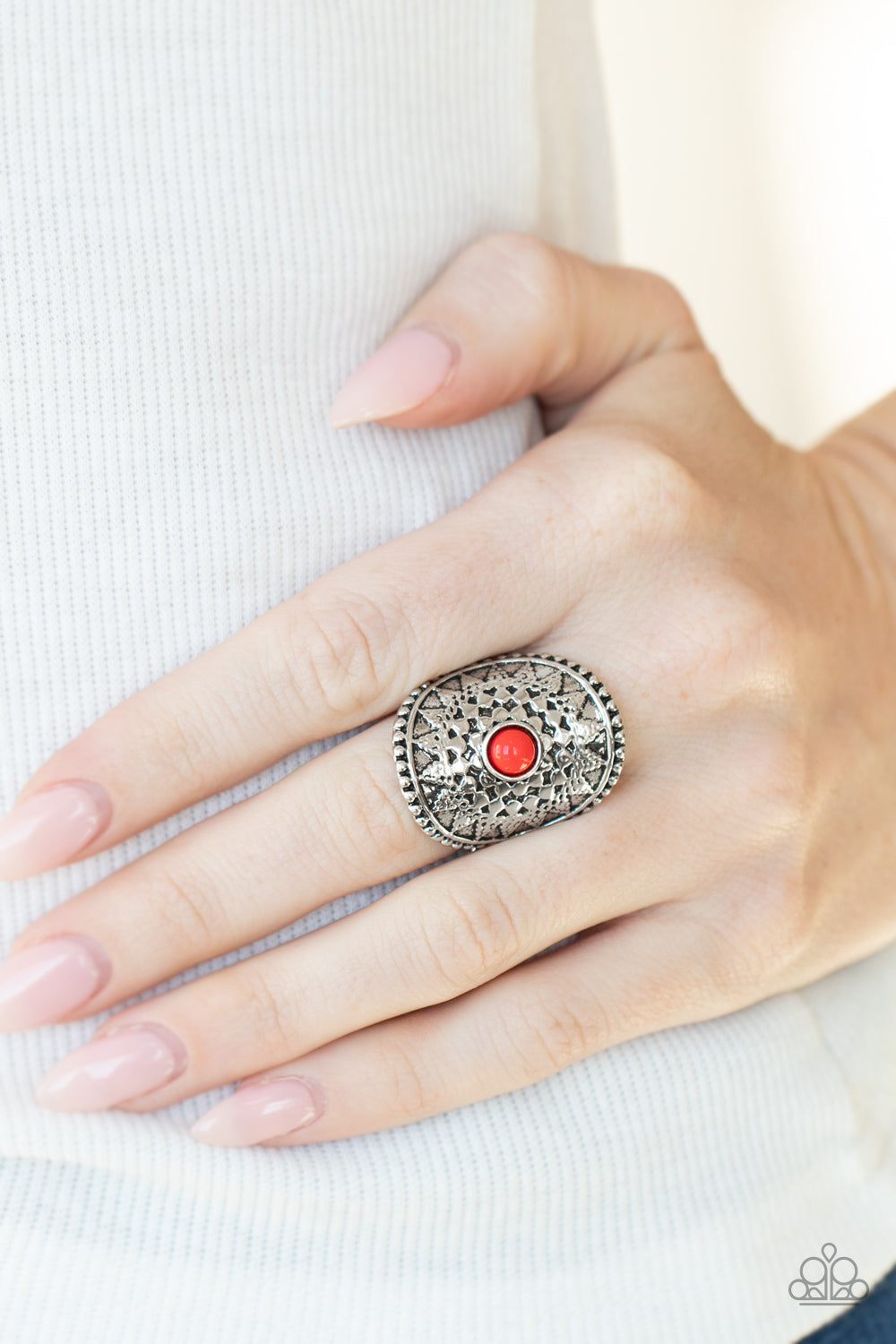 Mojave Rays- Red and Silver Ring- Paparazzi Accessories