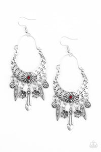 Nature Escape- Red and Silver Earrings- Paparazzi Accessories