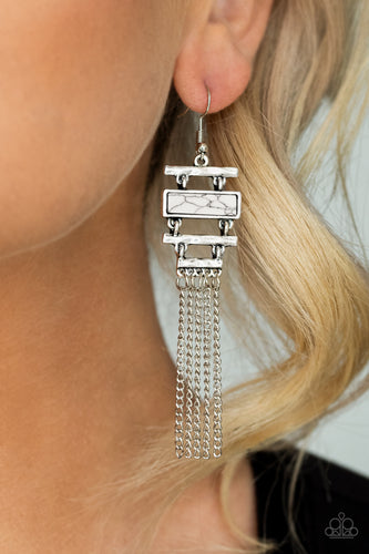 Stone Dwellings- White and Silver Earrings- Paparazzi Accessories