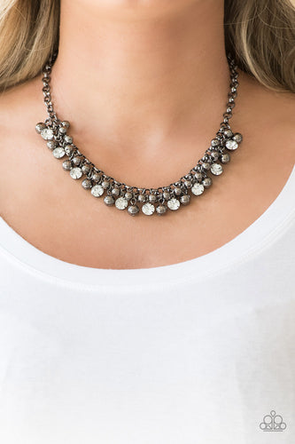 Wall Street Winner- White and Gunmetal Necklace- Paparazzi Accessories