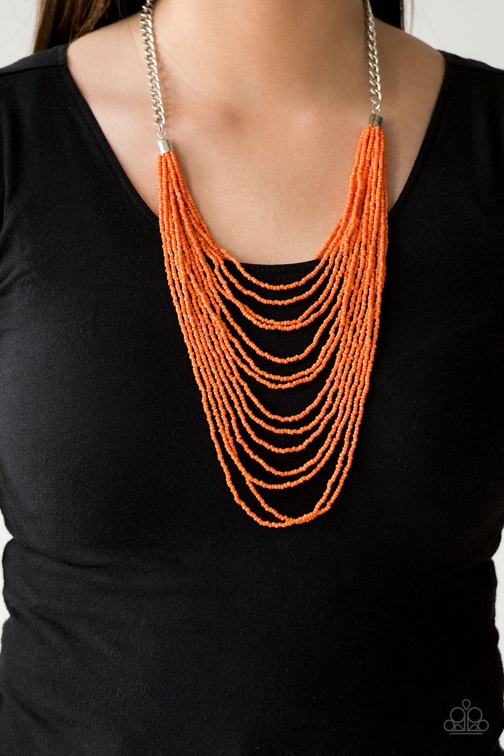 Bora Bombora- Orange and Silver Necklace- Paparazzi Accessories