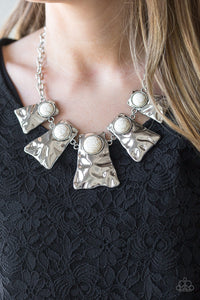 Cougar- White and Silver Necklace- Paparazzi Accessories