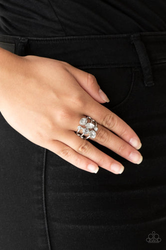 Metro Mingle- White and Silver Ring- Paparazzi Accessories