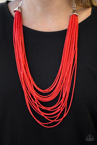 Peacefully Pacific- Red and Silver Necklace- Paparazzi Accessories