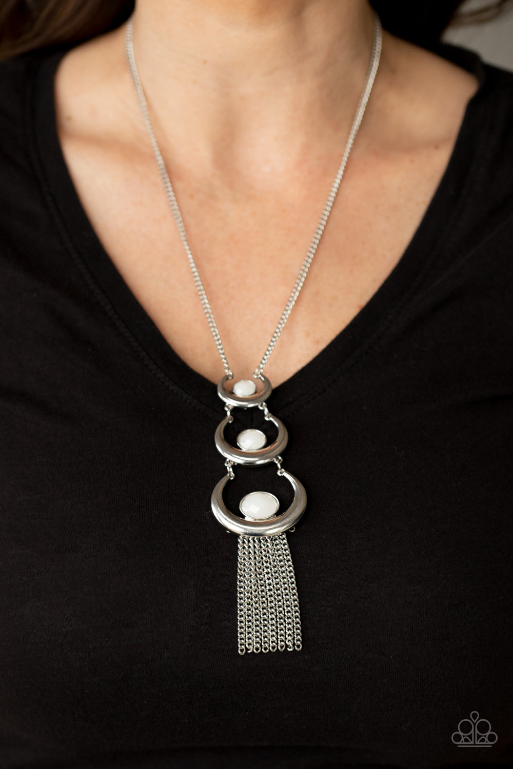 As MOON As I Can- White and Silver Necklace- Paparazzi Accessories