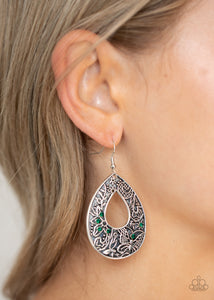 Botanical Butterfly- Green and Silver Earrings- Paparazzi Accessories