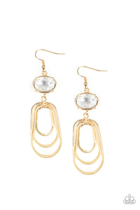 Drop-Dead Glamourous- White and Gold Earrings- Paparazzi Accessories