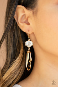 Drop-Dead Glamourous- White and Gold Earrings- Paparazzi Accessories