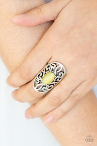 GLEAM Big- Yellow and Silver Ring- Paparazzi Accessories