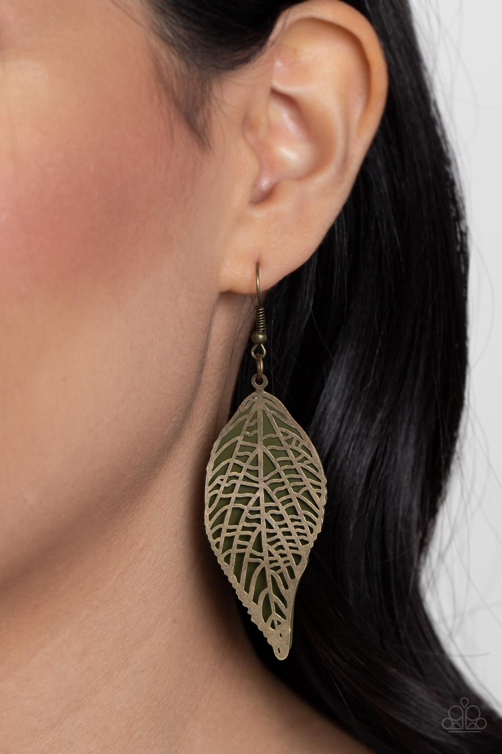 Leafy Luxury- Green and Brass Earrings- Paparazzi Accessories