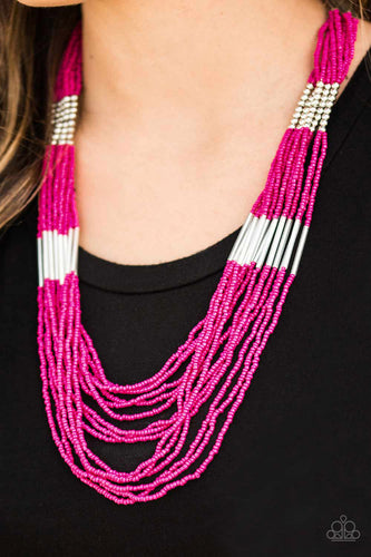 Let It BEAD- Pink and Silver Necklace- Paparazzi Accessories