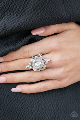 Mega Stardom- White and Silver Ring- Paparazzi Accessories
