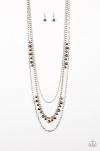 Pearl Pageant- Brown and Silver Necklace- Paparazzi Accessories
