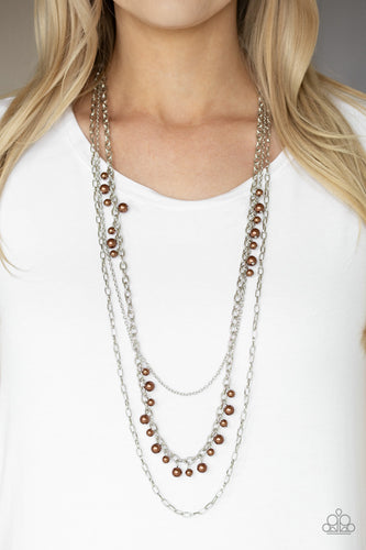 Pearl Pageant- Brown and Silver Necklace- Paparazzi Accessories