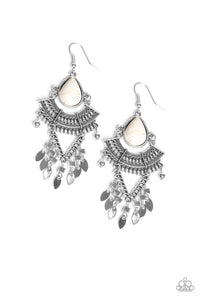 Vintage Vagabond- White and Silver Earrings- Paparazzi Accessories