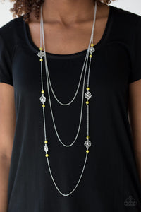 Hibiscus Hideaway- Yellow and Silver Necklace- Paparazzi Accessories