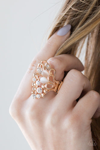 Sparkle Splash- White and Gold Ring- Paparazzi Accessories