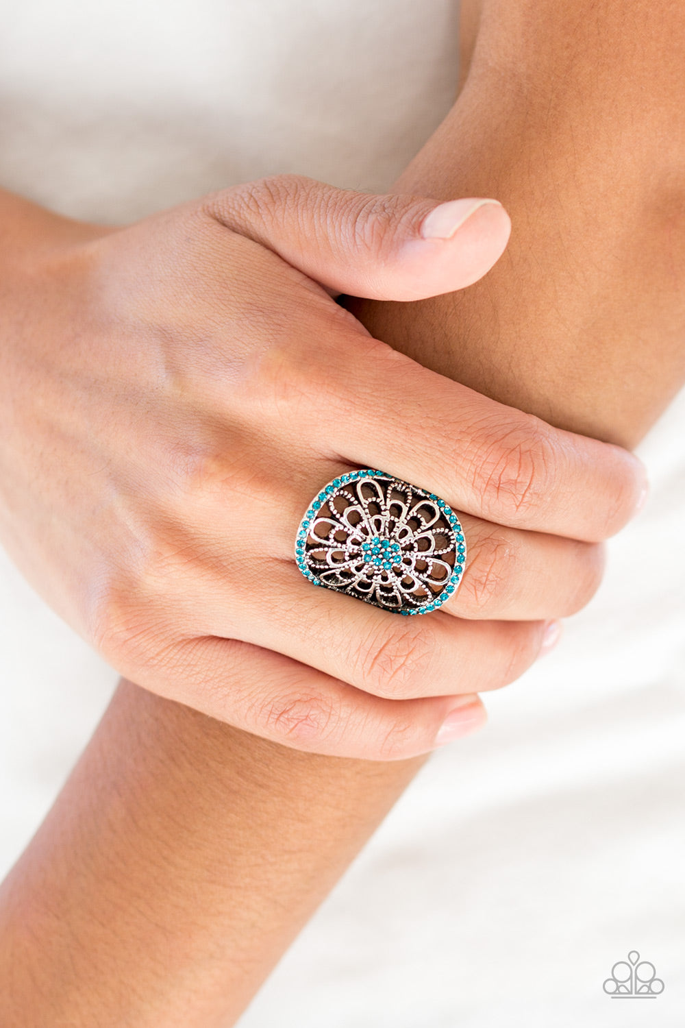 Springtime Shimmer- Blue and Silver Ring- Paparazzi Accessories