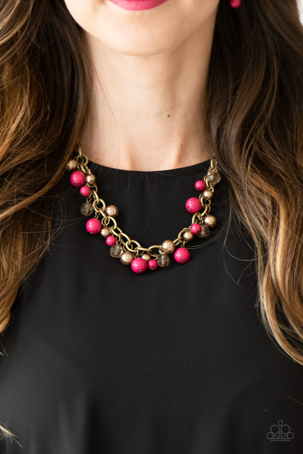 The Grit Crowd- Pink and Brass Necklace- Paparazzi Accessories