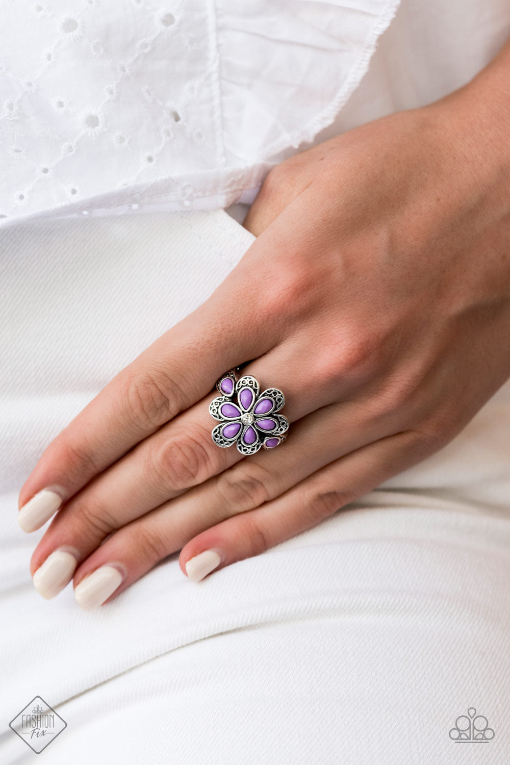 Fruity Florals- Purple and Silver Ring- Paparazzi Accessories