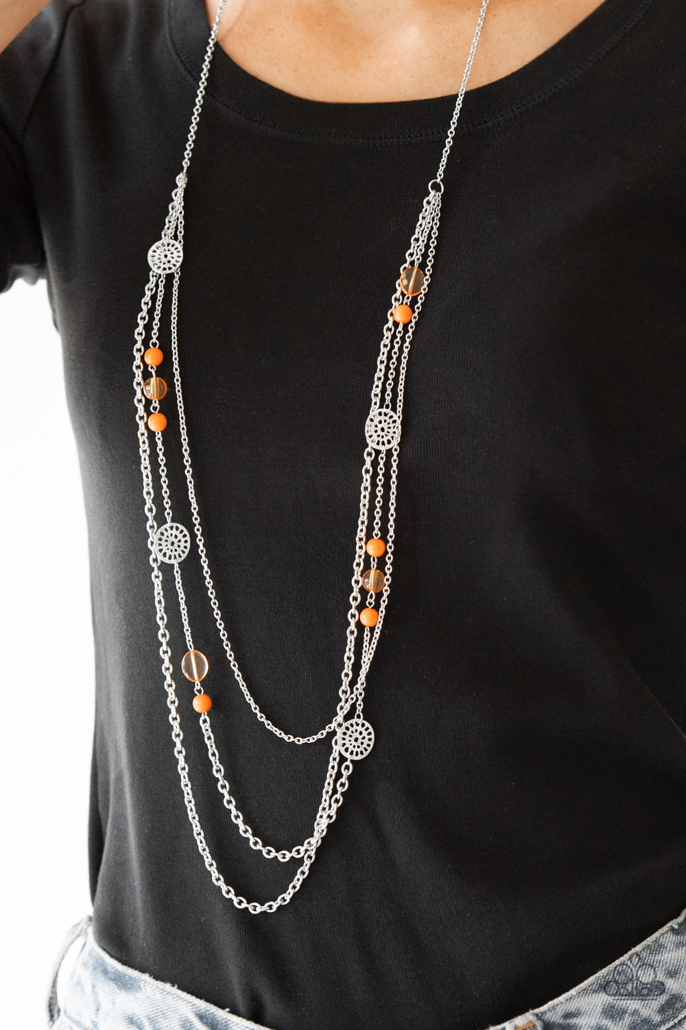 Pretty Pop-tastic- Orange and Silver Necklace- Paparazzi Accessories