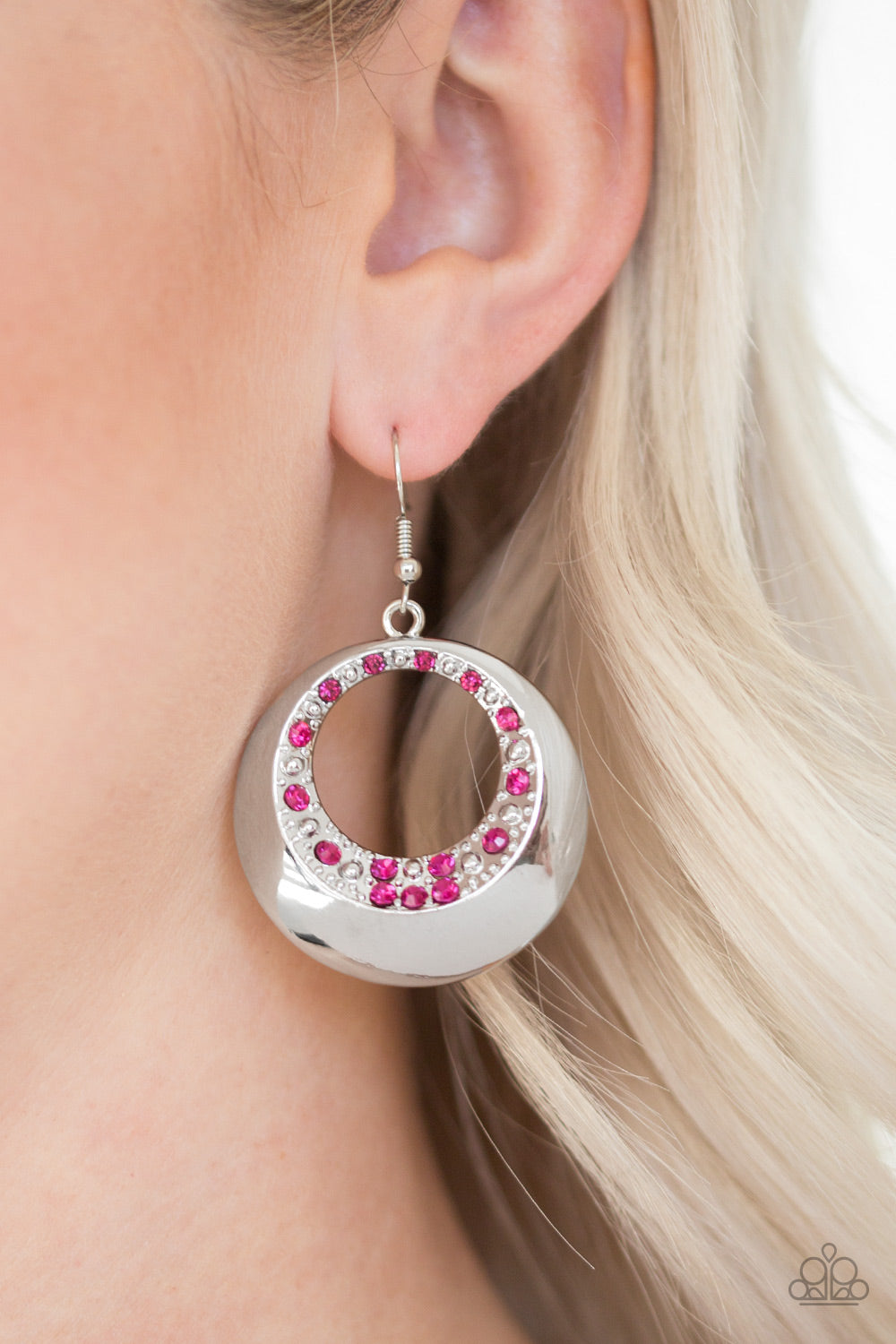Ringed In Refinement- Pink and Silver Earrings- Paparazzi Accessories