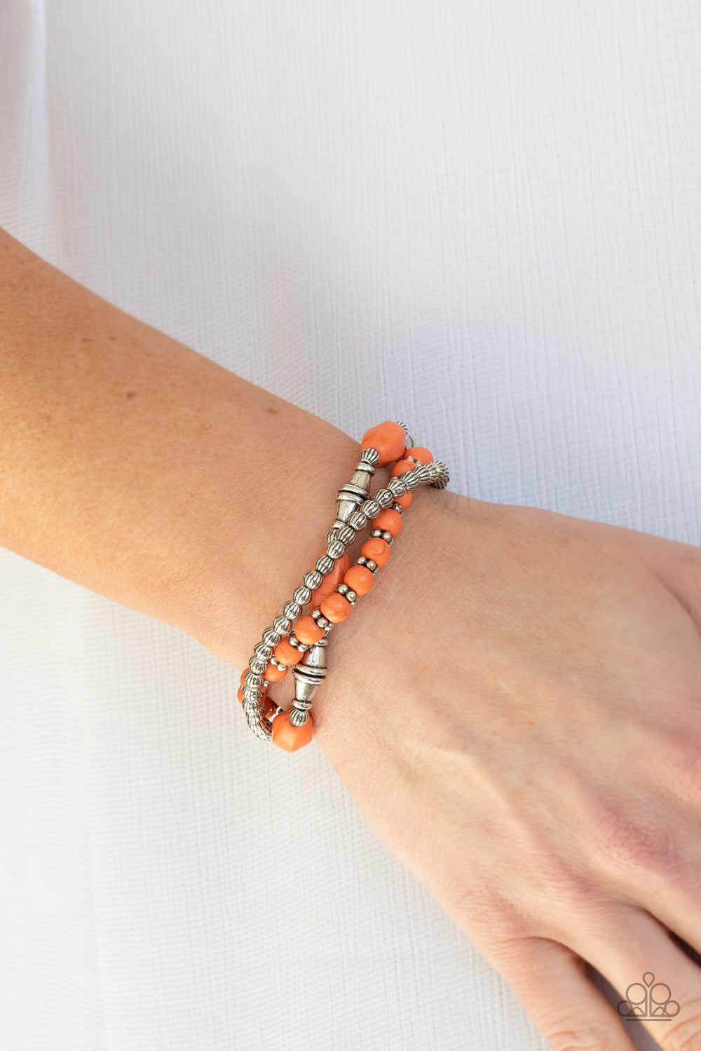 Sahara Sanctuary- Orange and Silver Bracelet- Paparazzi Accessories