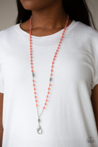 Tassel Takeover- Orange and Silver Lanyard- Paparazzi Accessories