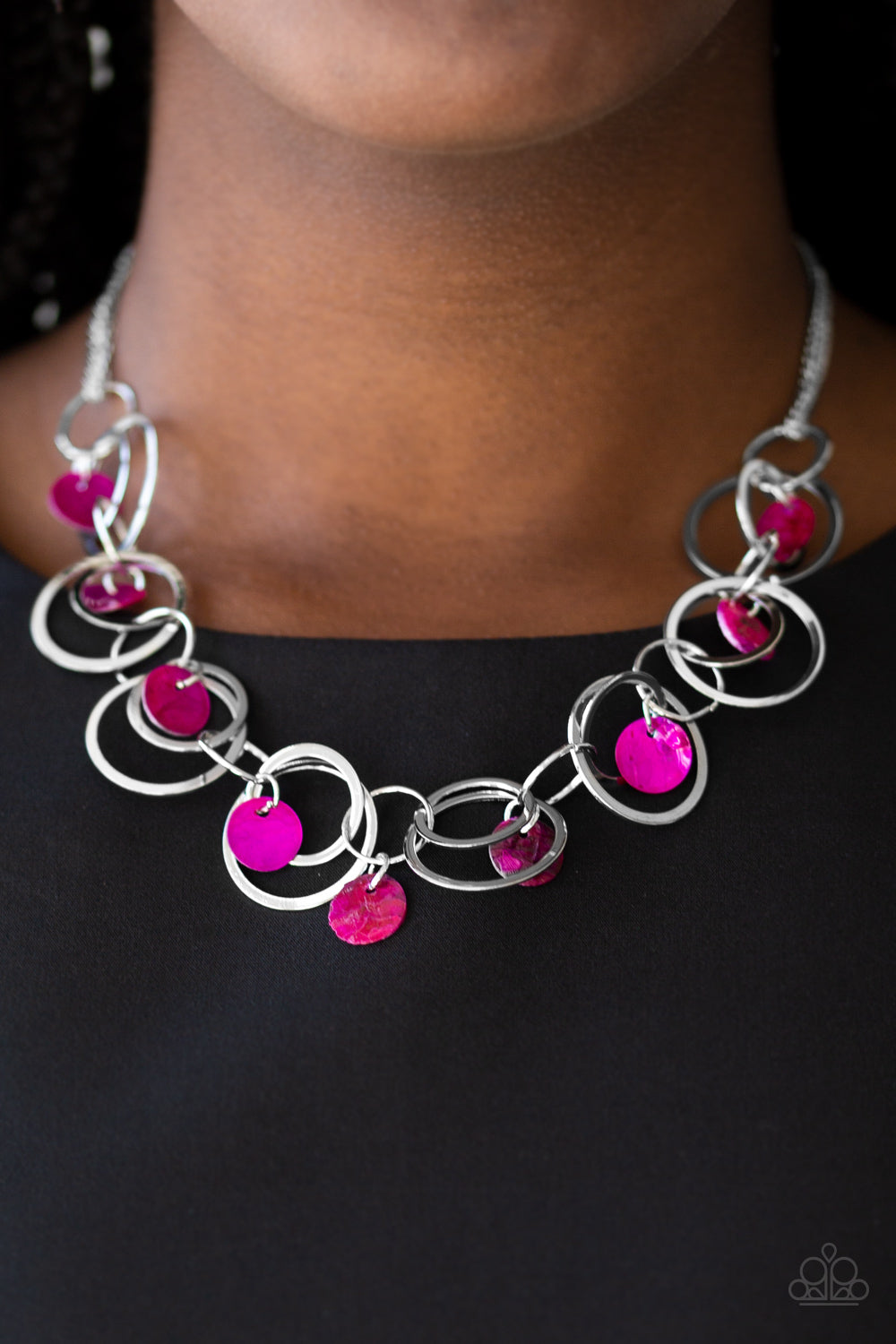 A Hot SHELL-er- Pink and Silver Necklace- Paparazzi Accessories