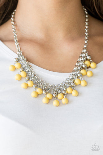 Friday Night Fringe- Yellow and Silver Necklace- Paparazzi Accessories