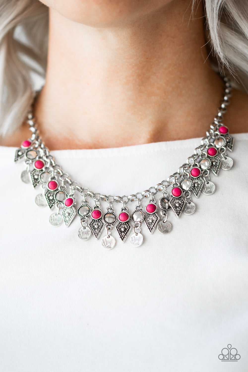 Jurassic Jamboree- Pink and Silver Necklace- Paparazzi Accessories