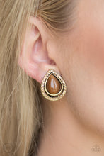 Load image into Gallery viewer, Noteworthy Shimmer- Brown and Brass Clip On Earrings- Paparazzi Accessories