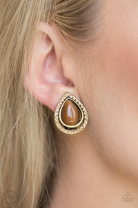 Noteworthy Shimmer- Brown and Brass Clip On Earrings- Paparazzi Accessories