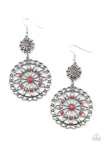 Beaded Brilliance- Red and Silver Earrings- Paparazzi Accessories